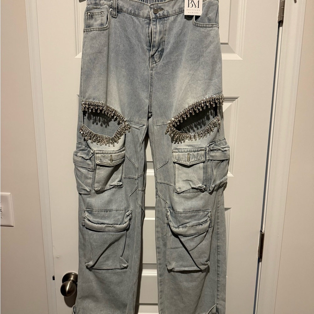 Women's Light Blue Embellished Relaxed Jeans